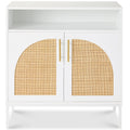 2-Door Rattan Cabinet, Buffet, w/ Cord Cutout & Storage Shelf, Natural - White