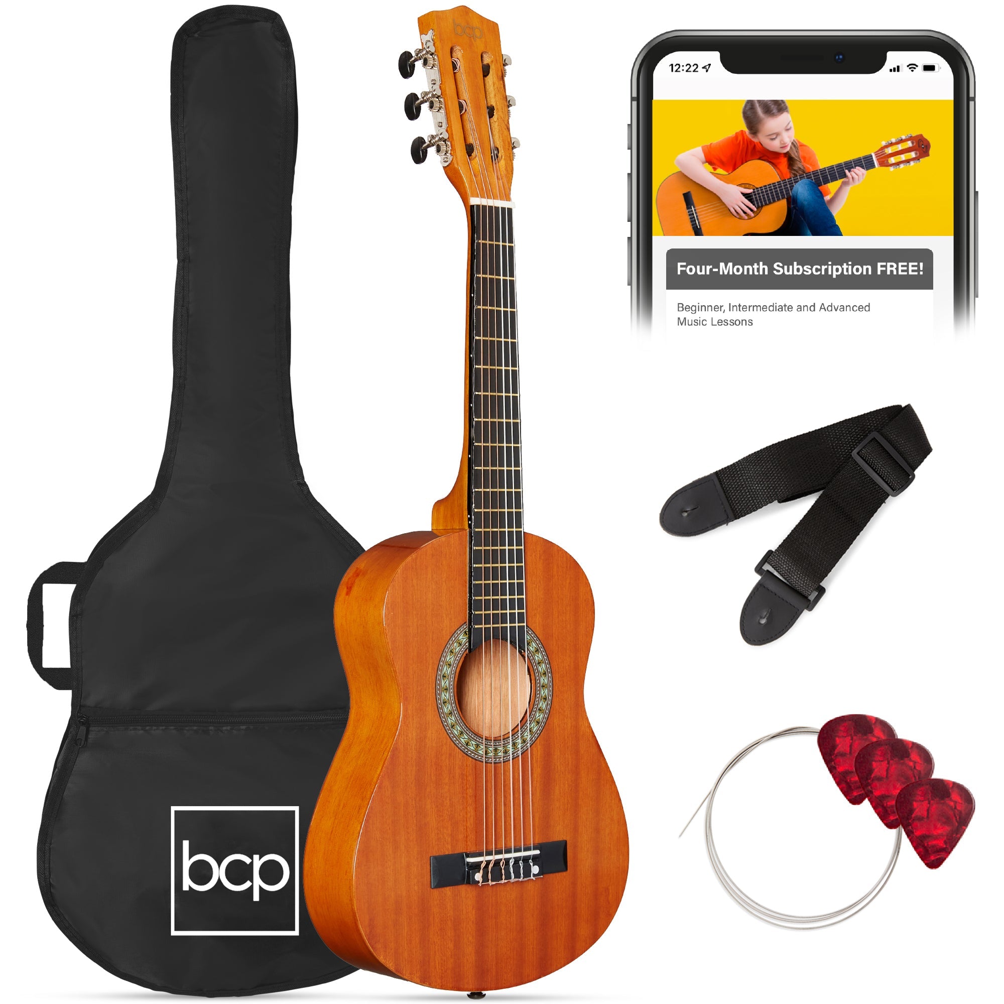 Kids Acoustic Guitar Beginner Starter Kit w/ Carrying Case - 30in - Natural Mahogany