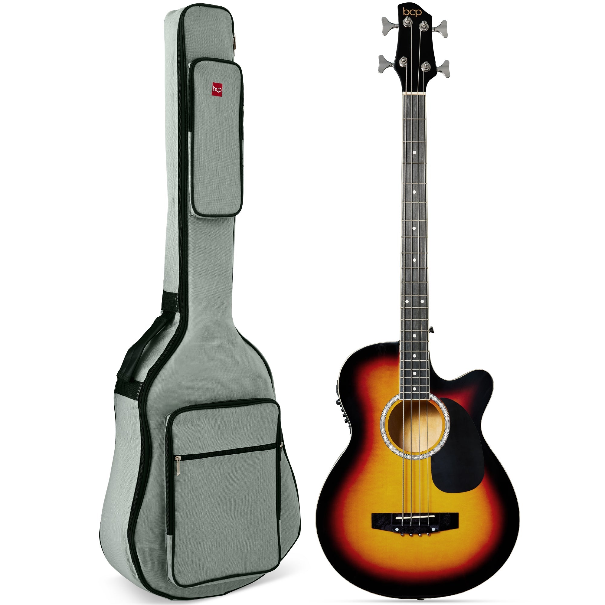 Acoustic Electric Bass Guitar w/ Equalizer, Truss Rod, Padded Gig Bag - Vintage Sunburst