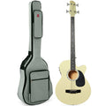 Acoustic Electric Bass Guitar w/ Equalizer, Truss Rod, Padded Gig Bag - Cream White