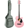 Acoustic Electric Bass Guitar w/ Equalizer, Truss Rod, Padded Gig Bag - Pink