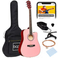 Full Size Beginner Acoustic Guitar Set with Case, Strap, Capo - 41in - Pink