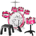 11-Piece Kids Beginner Drum Percussion Musical Instrument Toy Set - Pink