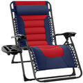 Oversized Padded Zero Gravity Chair, Folding Recliner w/ Headrest, Side Tray - Navy/Red