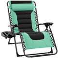 Oversized Padded Zero Gravity Chair, Folding Recliner w/ Headrest, Side Tray - Seafoam Green/Black