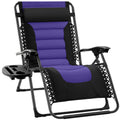 Oversized Padded Zero Gravity Chair, Folding Recliner w/ Headrest, Side Tray - Black/Purple