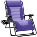 Oversized Padded Zero Gravity Chair, Folding Recliner w/ Headrest, Side Tray - Purple/Violet