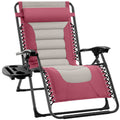 Oversized Padded Zero Gravity Chair, Folding Recliner w/ Headrest, Side Tray - Pink/Taupe