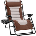 Oversized Padded Zero Gravity Chair, Folding Recliner w/ Headrest, Side Tray - Brown/Oyster