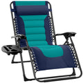Oversized Padded Zero Gravity Chair, Folding Recliner w/ Headrest, Side Tray - Navy/Teal
