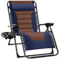 Oversized Padded Zero Gravity Chair, Folding Recliner w/ Headrest, Side Tray - Navy/Brown