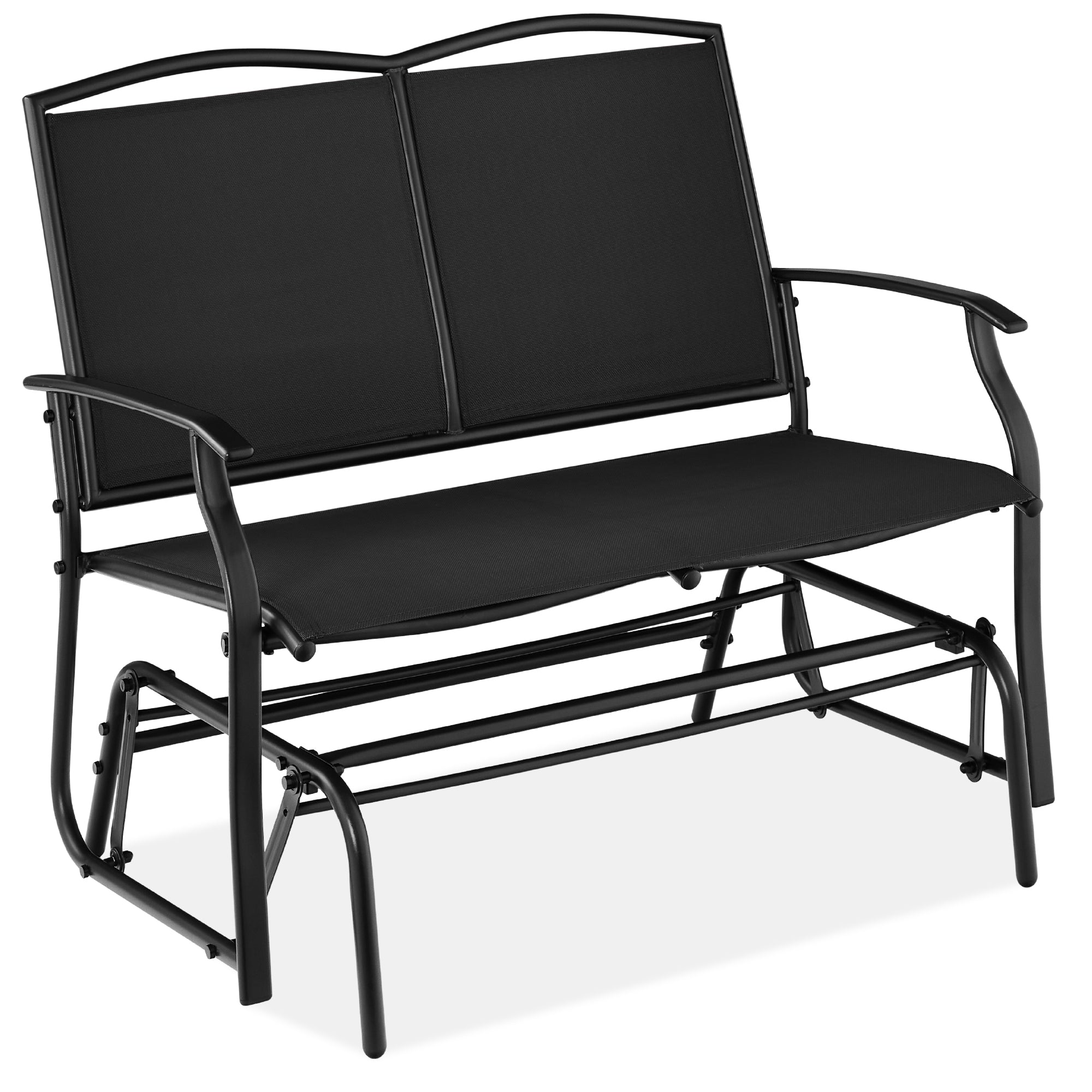 2-Person Patio Loveseat Swing Glider, Bench Rocker w/ Armrests - Black