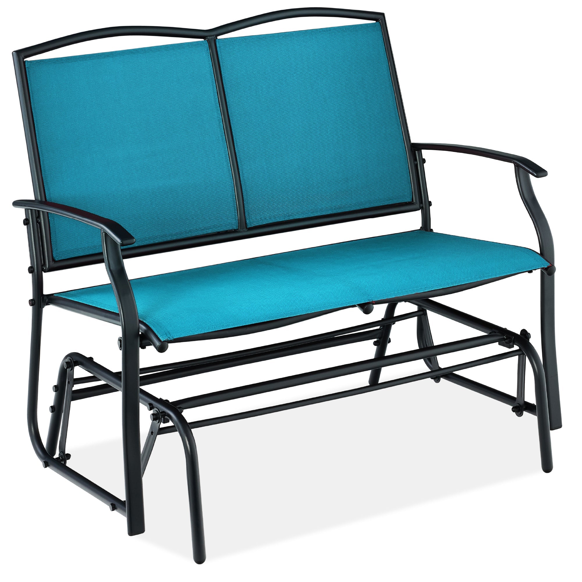 2-Person Patio Loveseat Swing Glider, Bench Rocker w/ Armrests - Peacock Blue/Black
