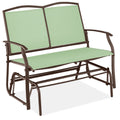2-Person Patio Loveseat Swing Glider, Bench Rocker w/ Armrests - Sage Green/Brown