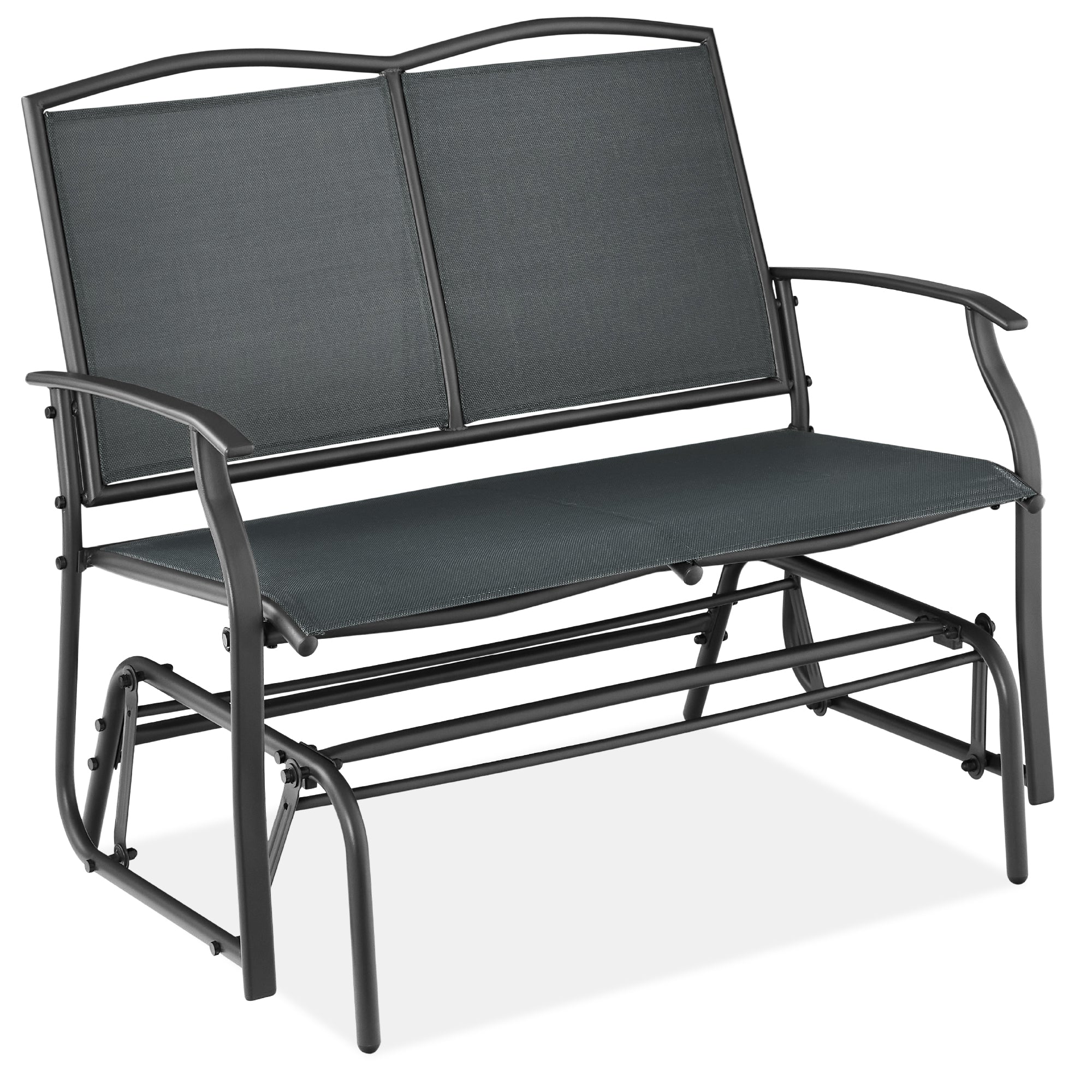 2-Person Patio Loveseat Swing Glider, Bench Rocker w/ Armrests - Dark Gray
