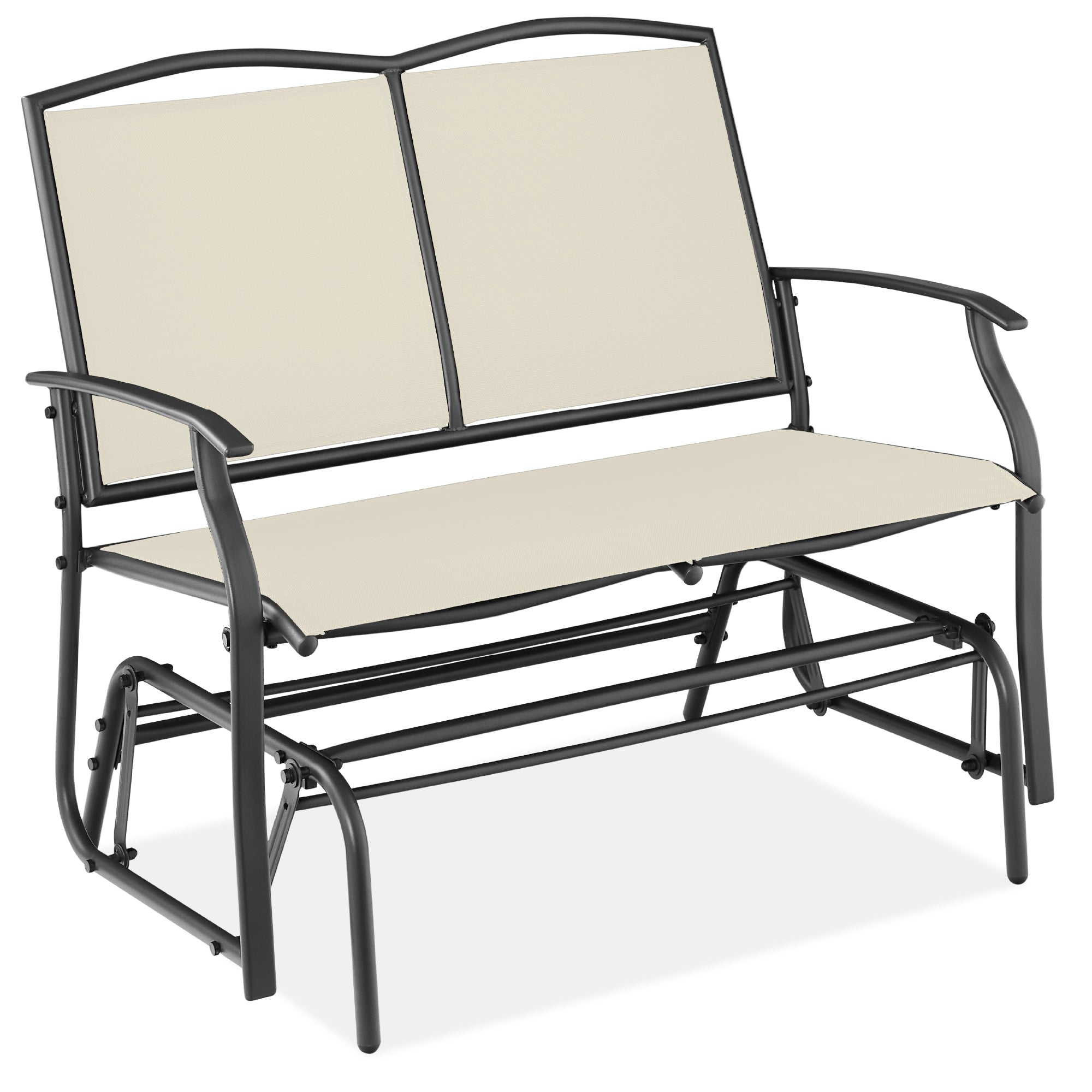 2-Person Patio Loveseat Swing Glider, Bench Rocker w/ Armrests - Ivory/Gray