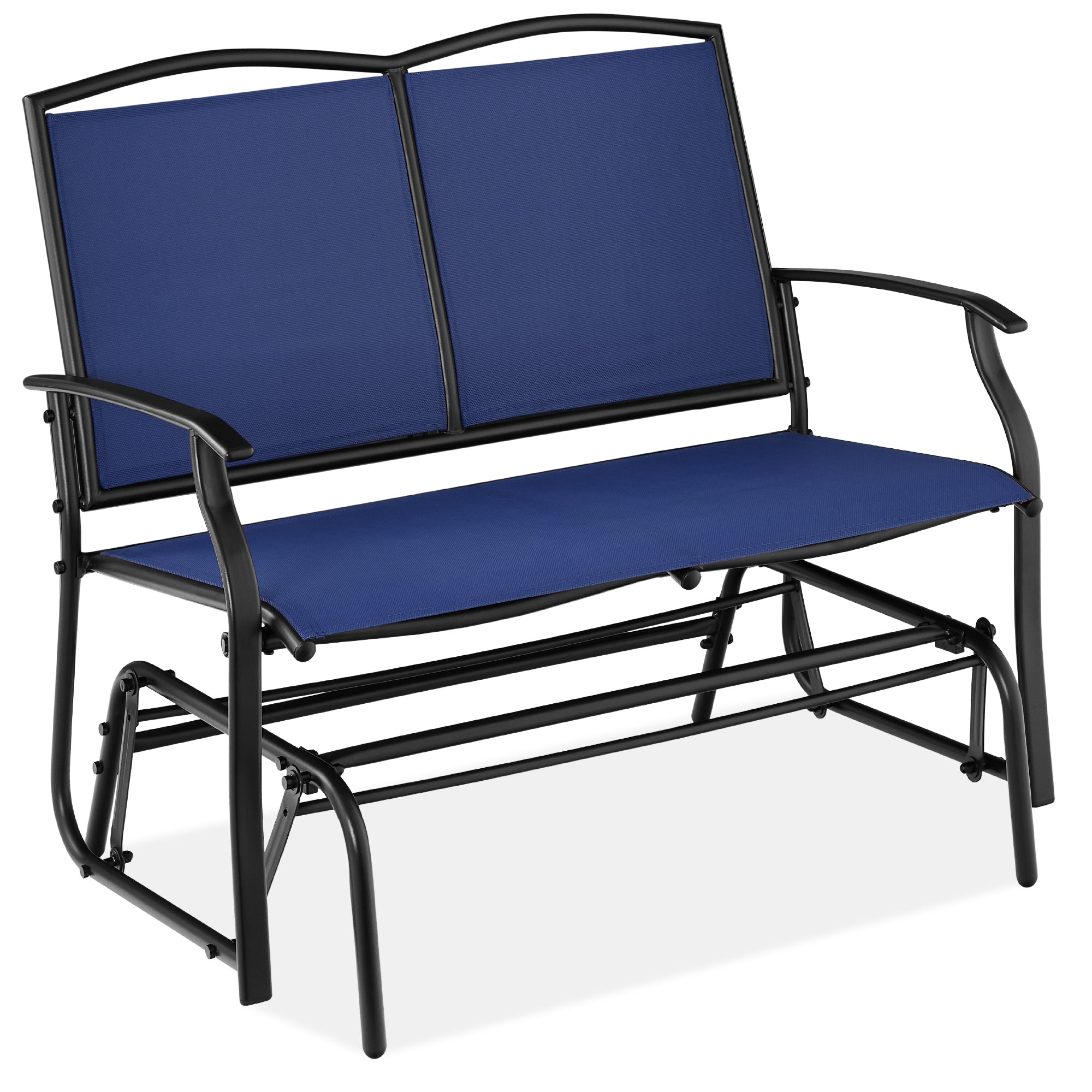 2-Person Patio Loveseat Swing Glider, Bench Rocker w/ Armrests - Navy/Black
