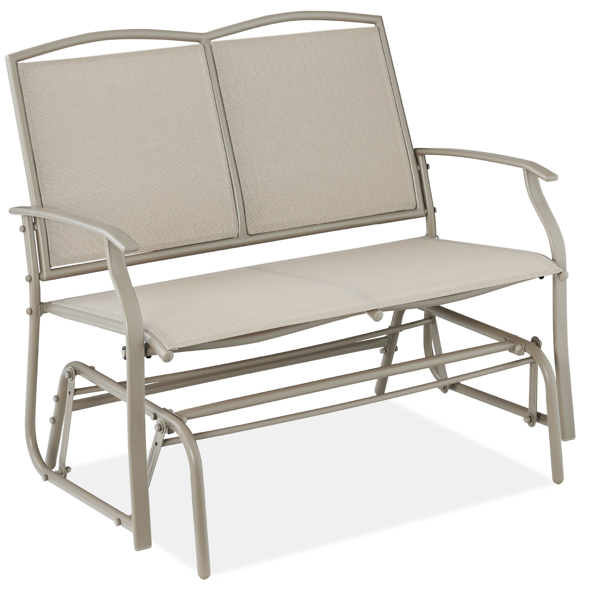 2-Person Patio Loveseat Swing Glider, Bench Rocker w/ Armrests - Taupe