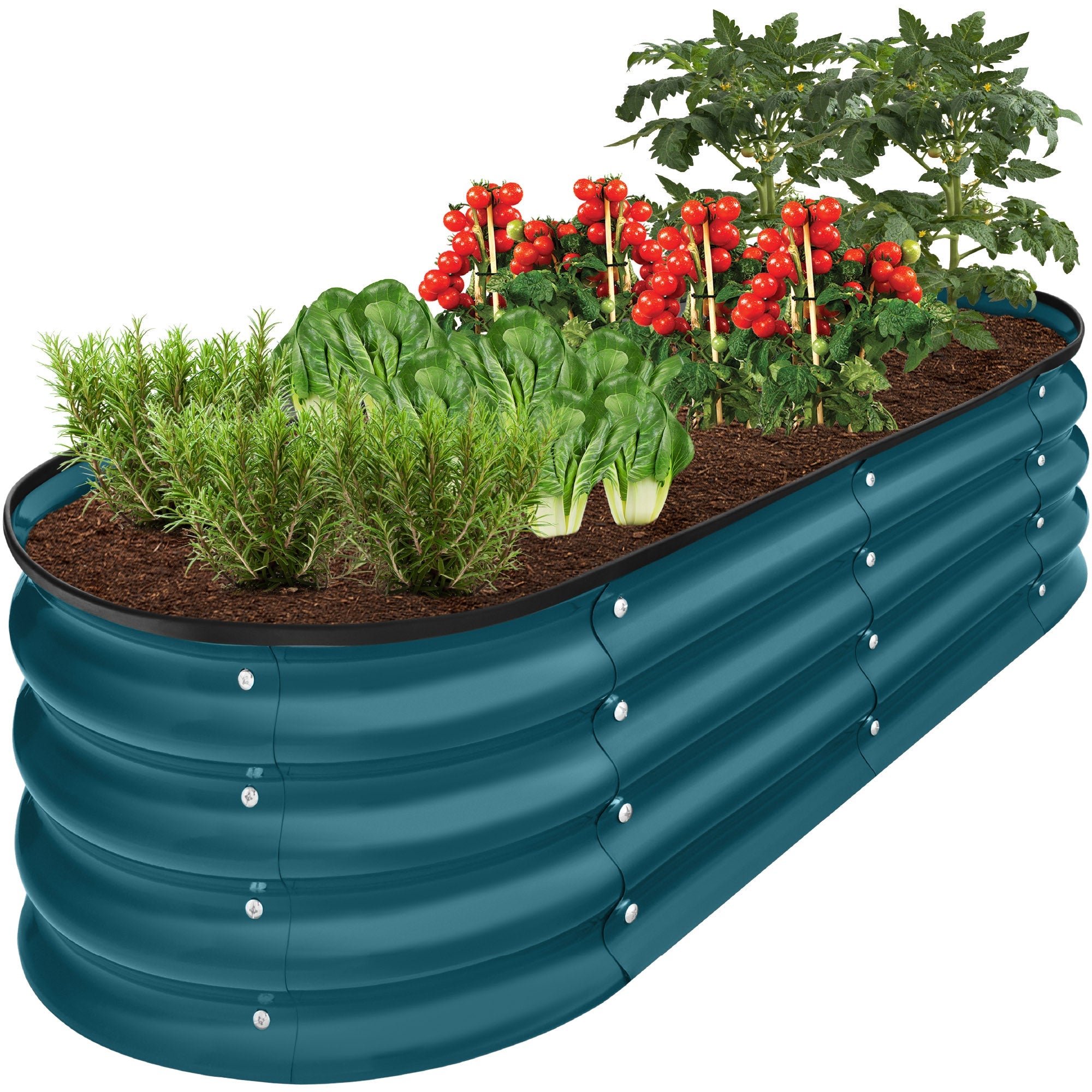 Outdoor Raised Metal Oval Garden Bed, Planter Box - 4x2x1ft - Peacock Blue