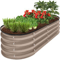 Outdoor Raised Metal Oval Garden Bed, Planter Box - 4x2x1ft - Taupe