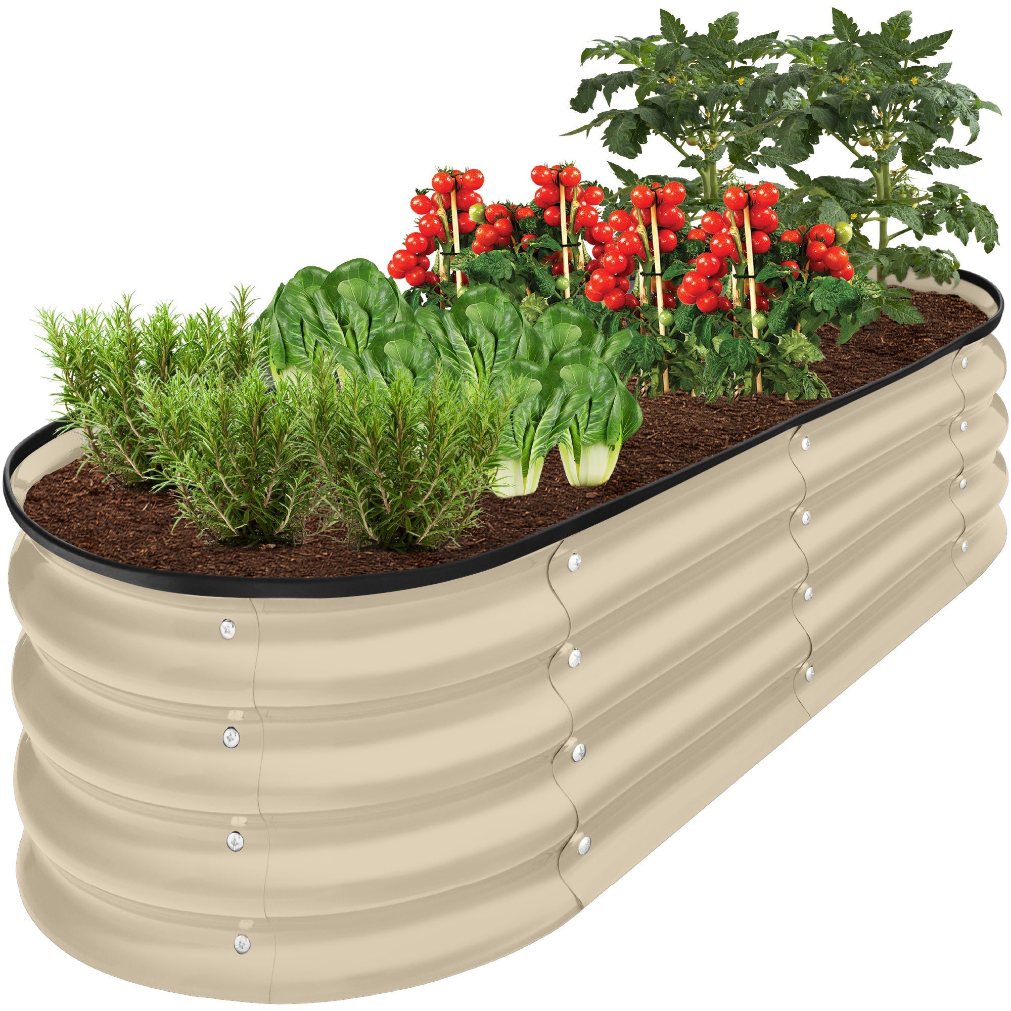 Outdoor Raised Metal Oval Garden Bed, Planter Box - 4x2x1ft - Beige