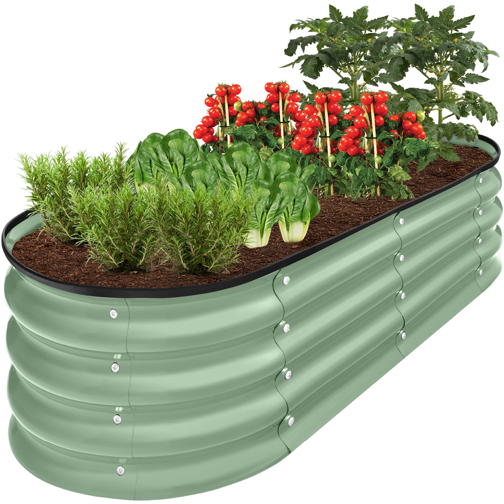 Outdoor Raised Metal Oval Garden Bed, Planter Box - 4x2x1ft - Sage Green