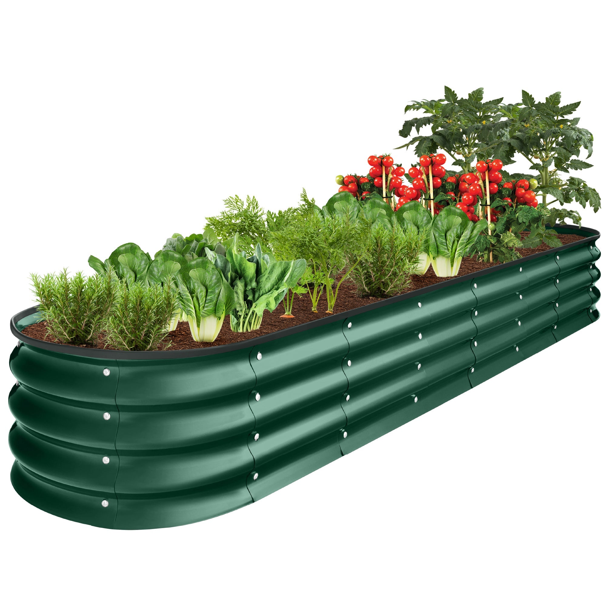 Outdoor Metal Raised Oval Garden Bed for Vegetables, Flowers - 8x2x1ft - Dark Green