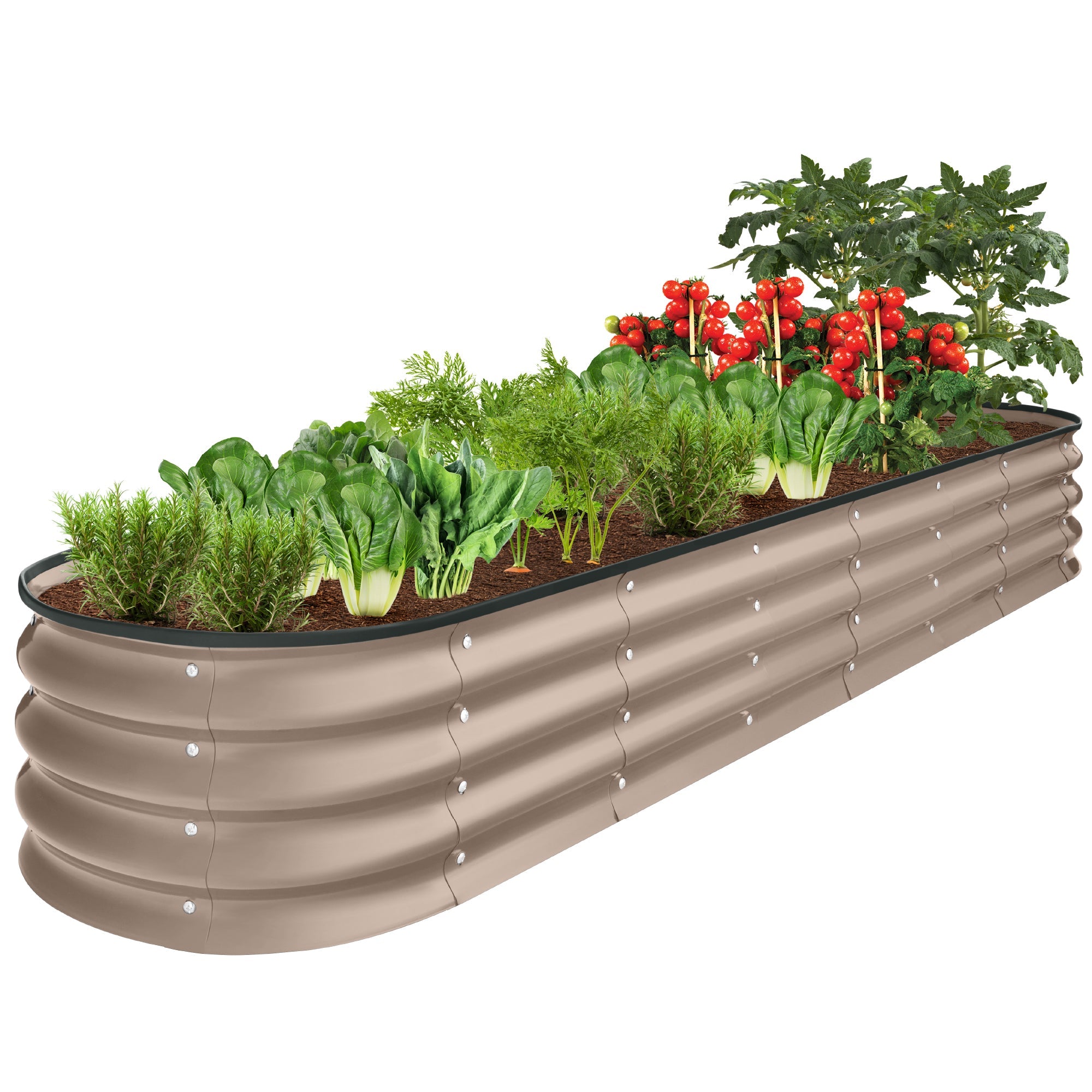 Outdoor Metal Raised Oval Garden Bed for Vegetables, Flowers - 8x2x1ft - Taupe