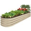 Outdoor Metal Raised Oval Garden Bed for Vegetables, Flowers - 8x2x1ft - Beige