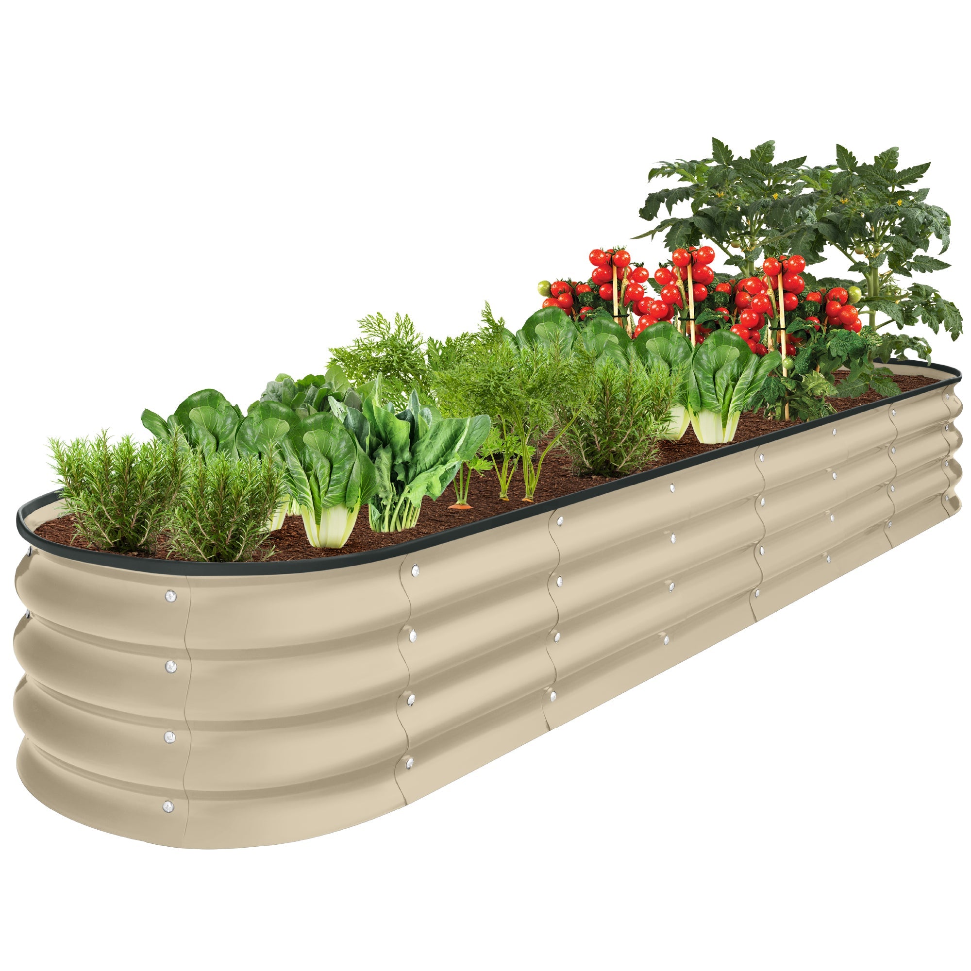 Outdoor Metal Raised Oval Garden Bed for Vegetables, Flowers - 8x2x1ft - Beige