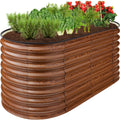 Outdoor Raised Metal Oval Garden Bed, Planter Box - 4x2x2ft - Wood Grain