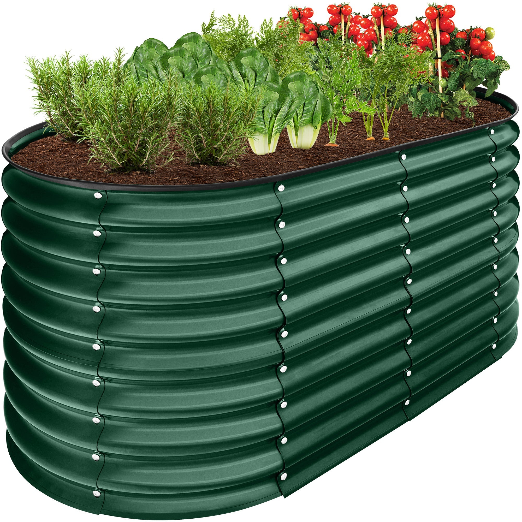 Outdoor Raised Metal Oval Garden Bed, Planter Box - 4x2x2ft - Dark Green