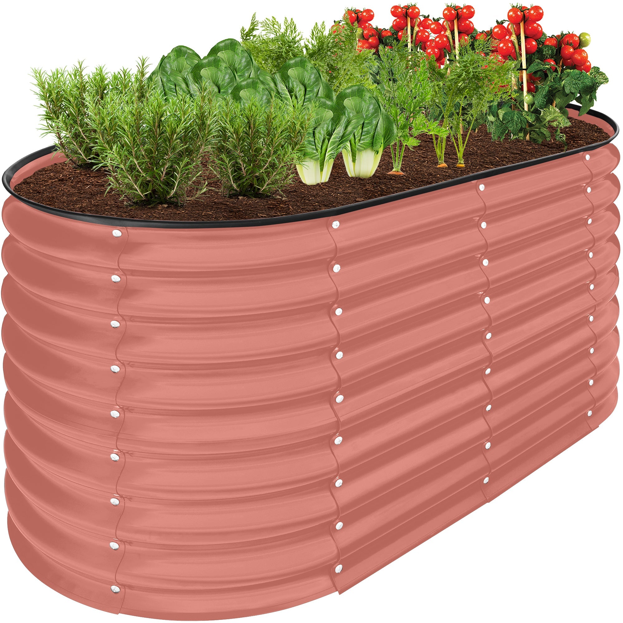 Outdoor Raised Metal Oval Garden Bed, Planter Box - 4x2x2ft - Terracotta