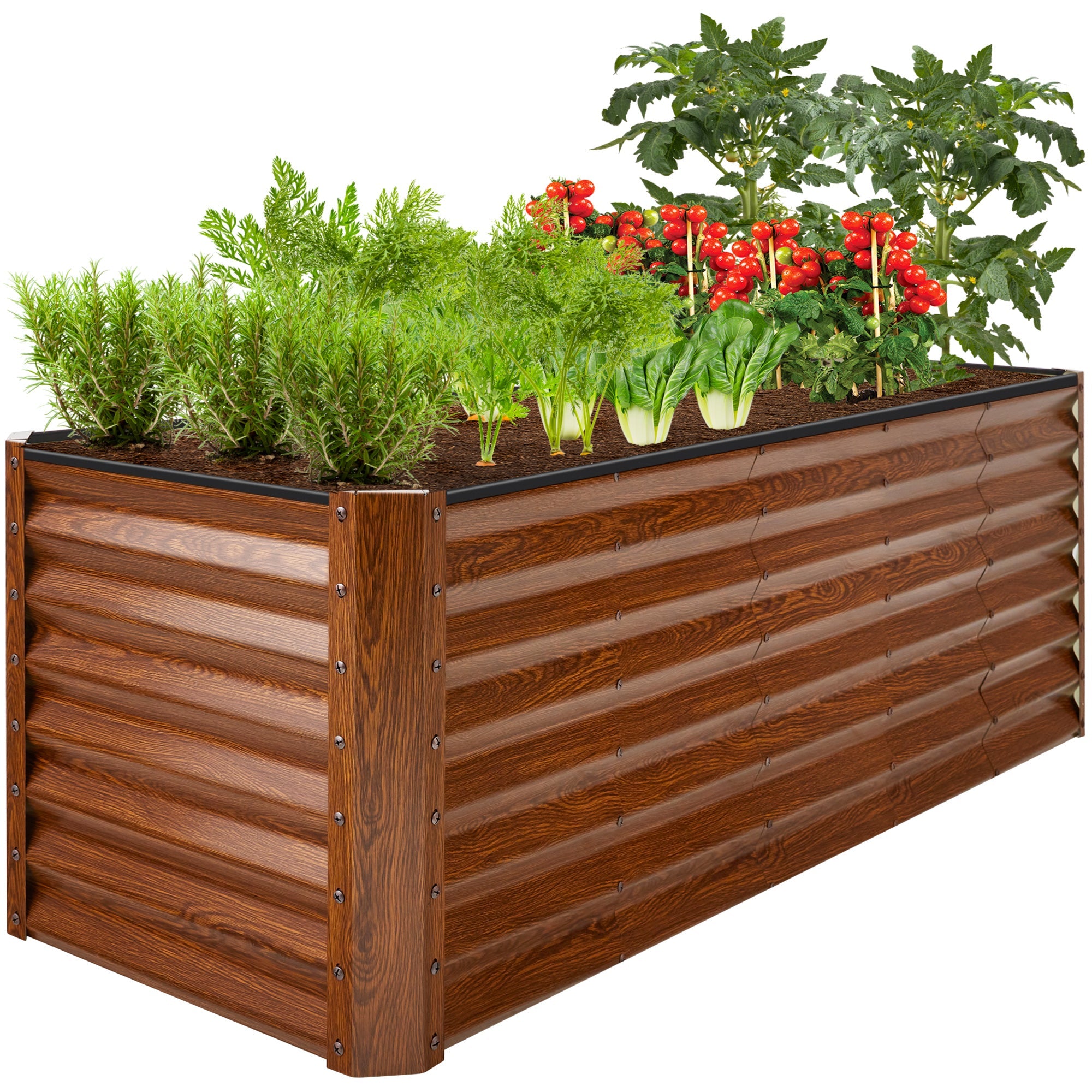 Outdoor Metal Raised Garden Bed for Vegetables, Flowers, Herbs - 8x2x2ft - Wood Grain