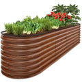 Metal Raised Garden Bed, Oval Outdoor Planter Box for Vegetables - 8x2x2ft - Wood Grain