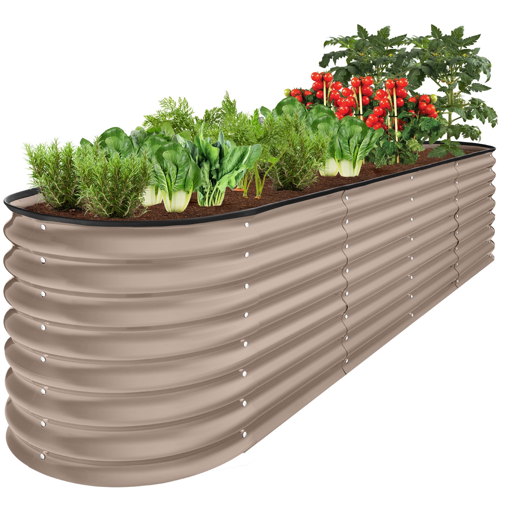 Metal Raised Garden Bed, Oval Outdoor Planter Box for Vegetables - 8x2x2ft - Taupe