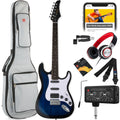 Beginner Electric Guitar Kit w/ Headphone Amp, Padded Gig Bag, Headphones - Hollywood Blue/White