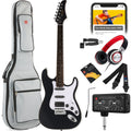 Beginner Electric Guitar Kit w/ Headphone Amp, Padded Gig Bag, Headphones - Satin Black/White