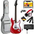 Beginner Electric Guitar Kit w/ Headphone Amp, Padded Gig Bag, Headphones - Cherry Red/White