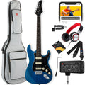 Beginner Electric Guitar Kit w/ Headphone Amp, Padded Gig Bag, Headphones - Midnight Blue/Black