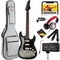 Beginner Electric Guitar Kit w/ Headphone Amp, Padded Gig Bag, Headphones - Silverburst/Black