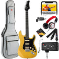 Beginner Electric Guitar Kit w/ Headphone Amp, Padded Gig Bag, Headphones - Natural Flametop/Black