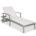 Adjustable Acacia Wood Chaise Lounge Chair w/ Side Table, Wheels - 79x26in - Gray/Cream