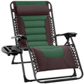 Oversized Padded Zero Gravity Chair, Folding Recliner w/ Headrest, Side Tray - Espresso/Green