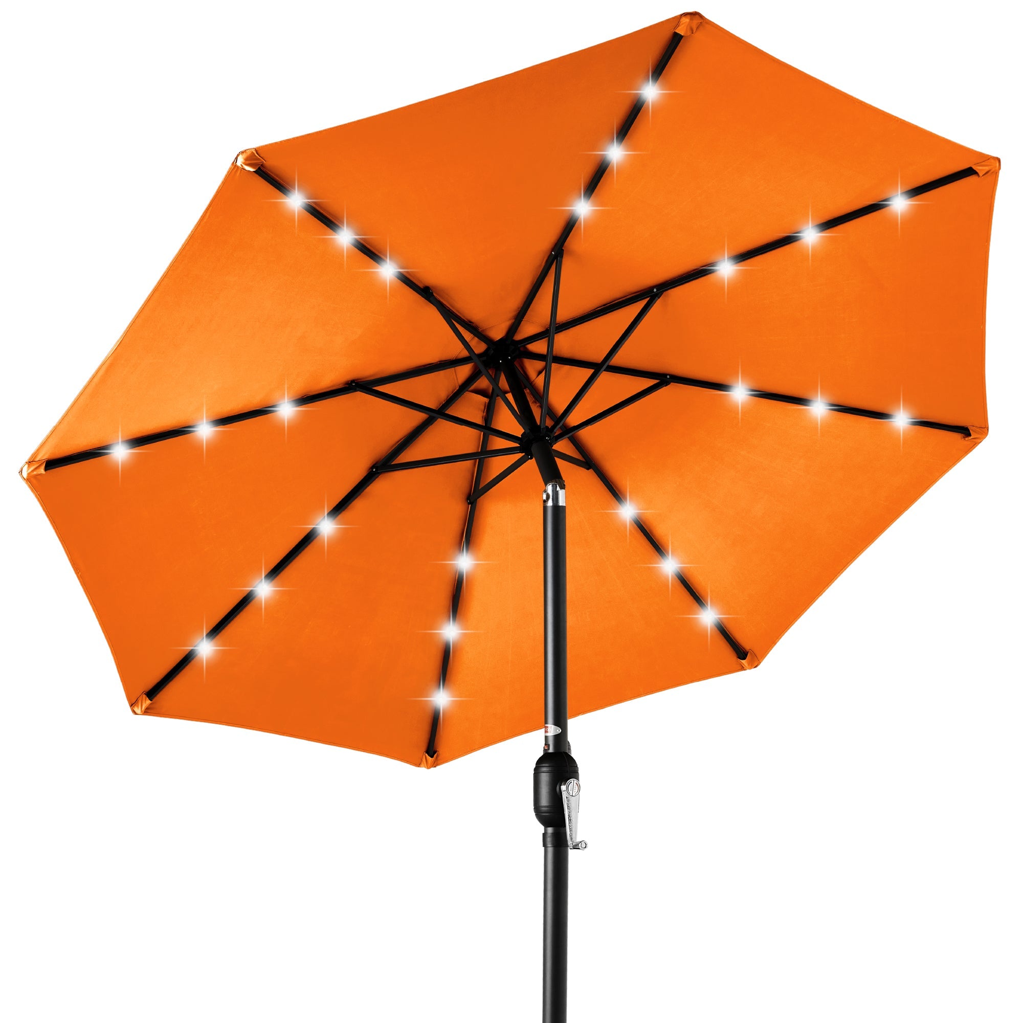Solar LED Lighted Patio Umbrella w/ Tilt Adjustment, UV-Resistant - 10ft - Orange