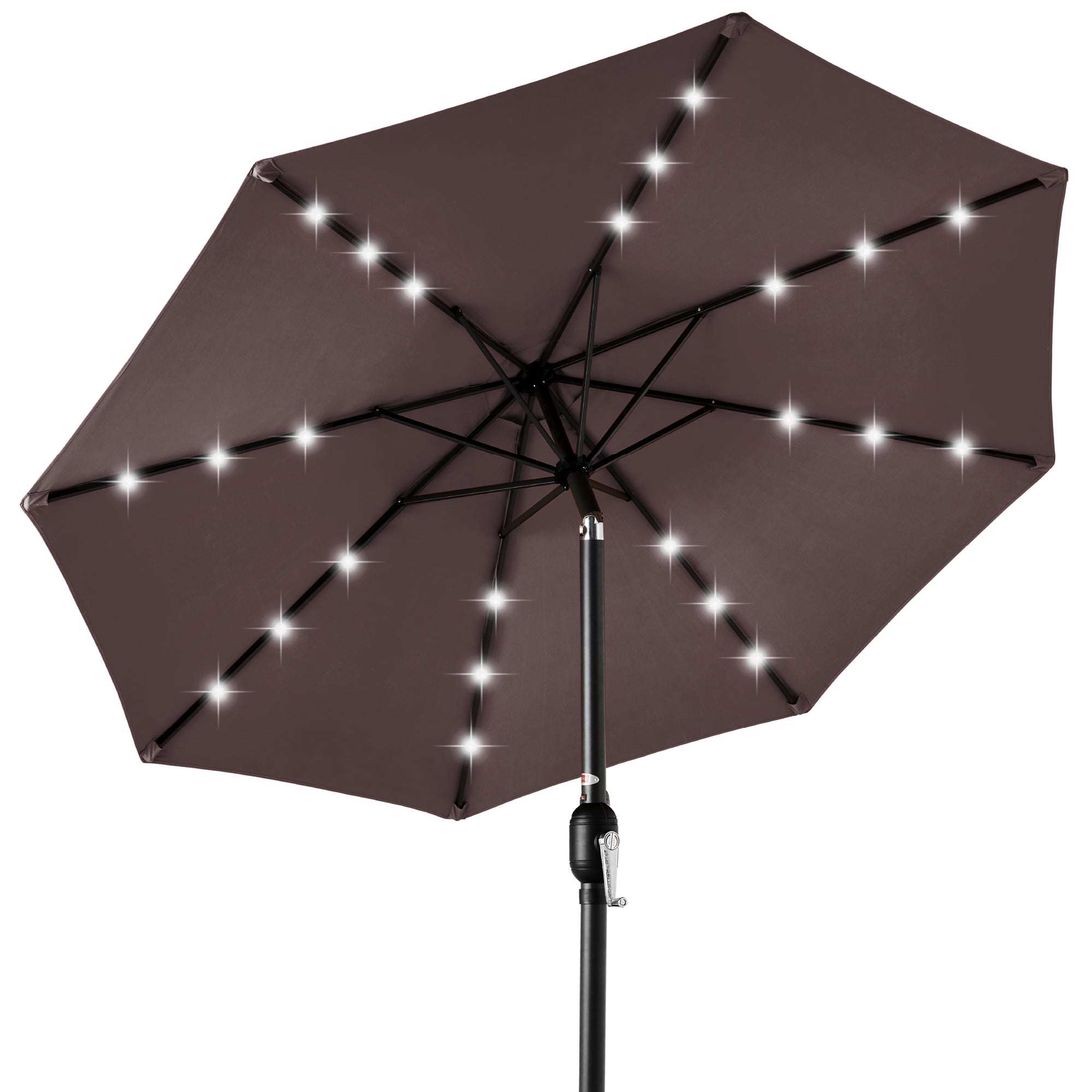 Solar LED Lighted Patio Umbrella w/ Tilt Adjustment, UV-Resistant - 10ft - Deep Taupe