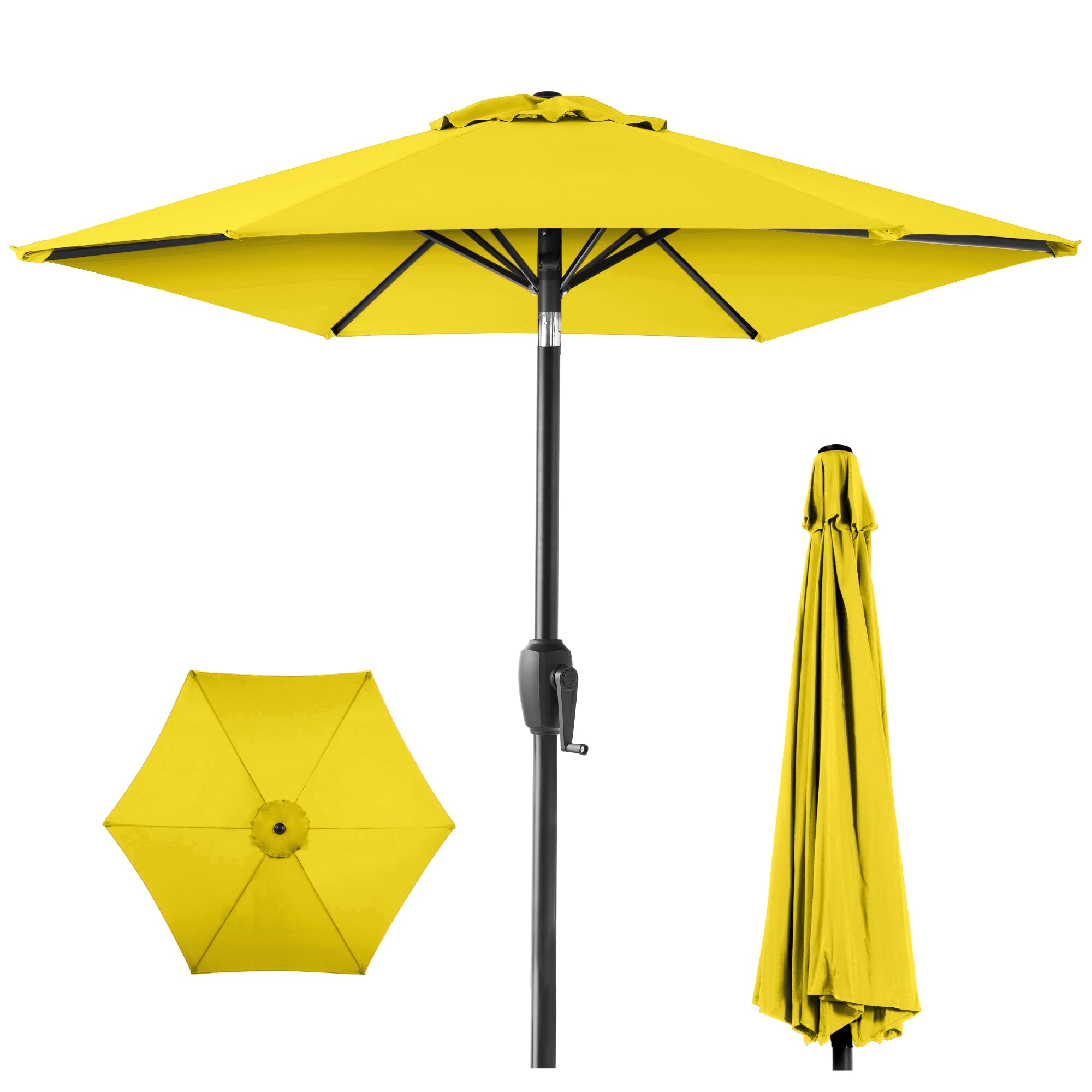 Outdoor Market Patio Umbrella w/ Push Button Tilt, Crank Lift - 7.5ft - Yellow