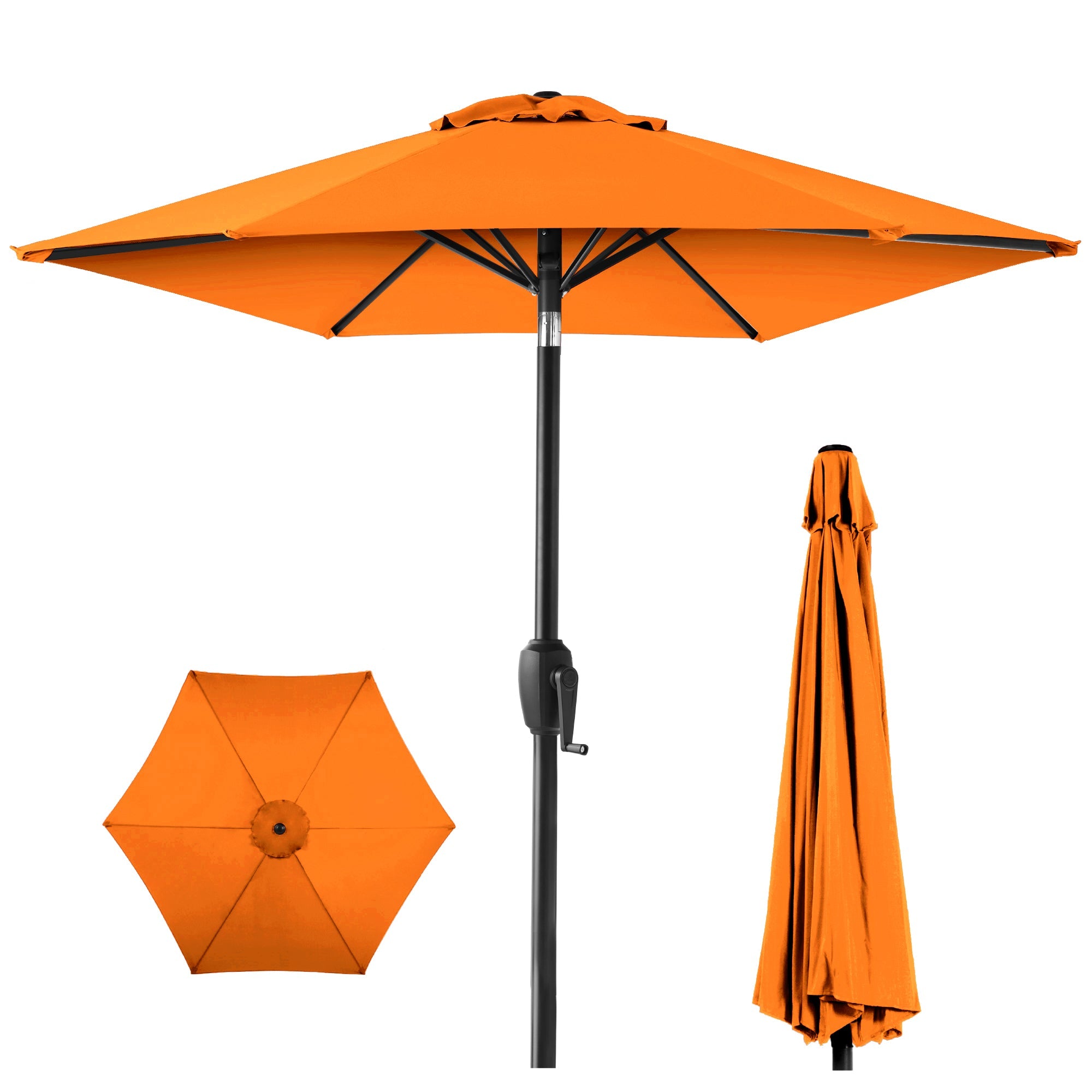 Outdoor Market Patio Umbrella w/ Push Button Tilt, Crank Lift - 7.5ft - Orange