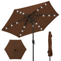 Outdoor Solar Patio Umbrella w/ Push Button Tilt, Crank Lift - 7.5ft - Brown