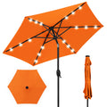 Outdoor Solar Patio Umbrella w/ Push Button Tilt, Crank Lift - 7.5ft - Orange